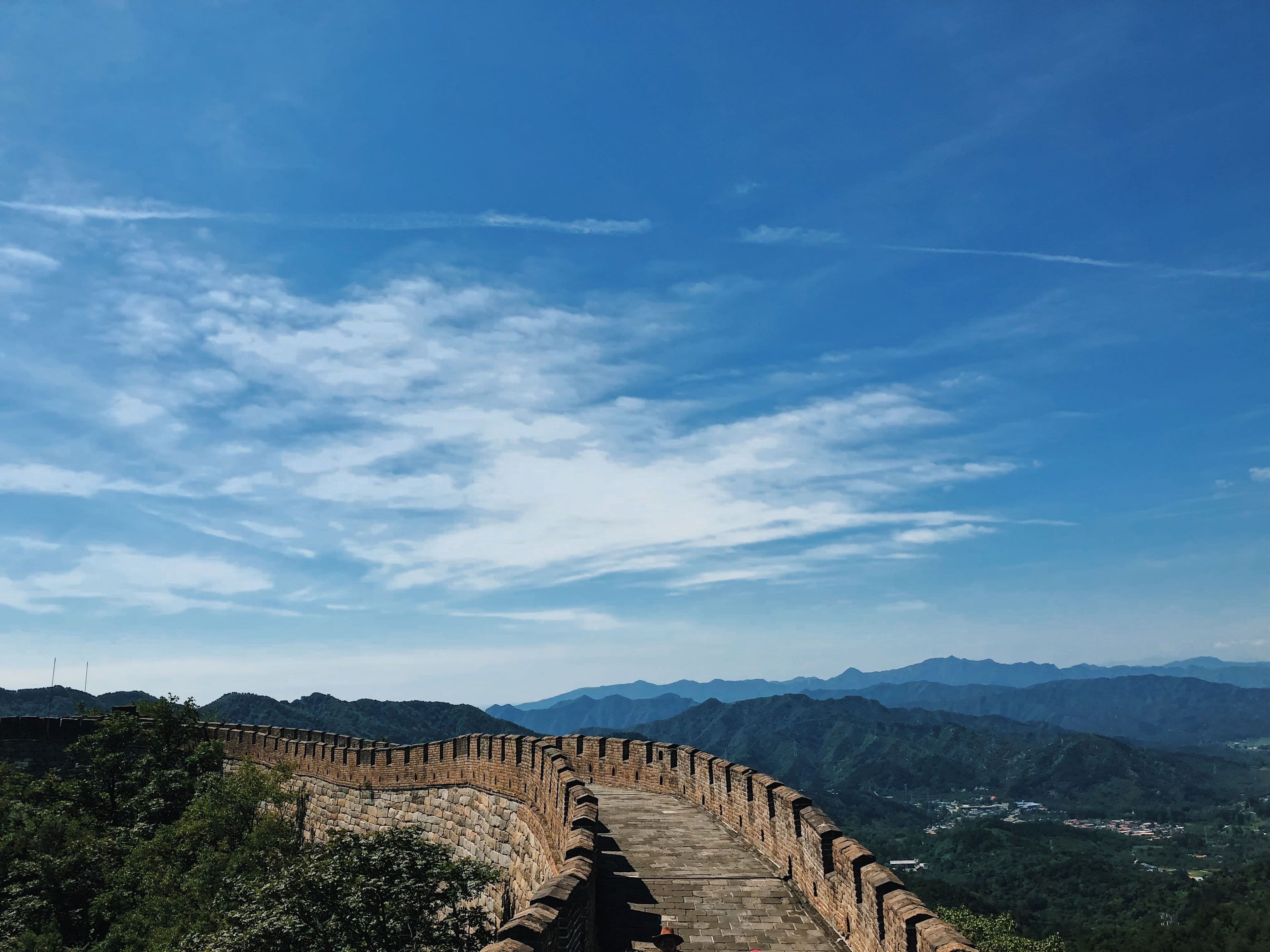 The Great Wall of China winding over the mountains