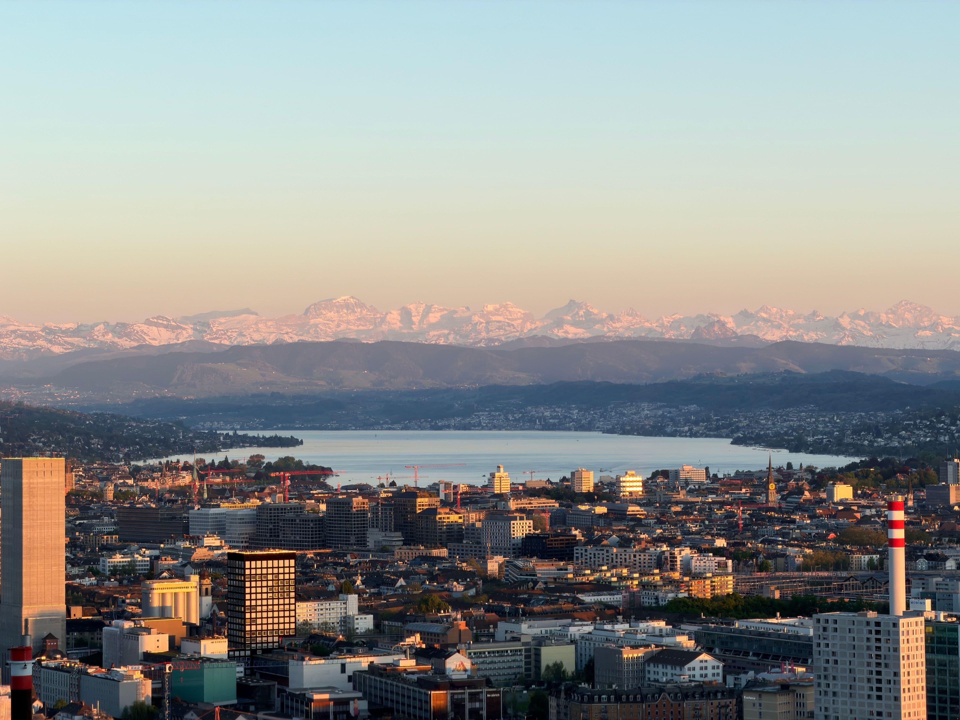 Zurich and the Alps at dusk