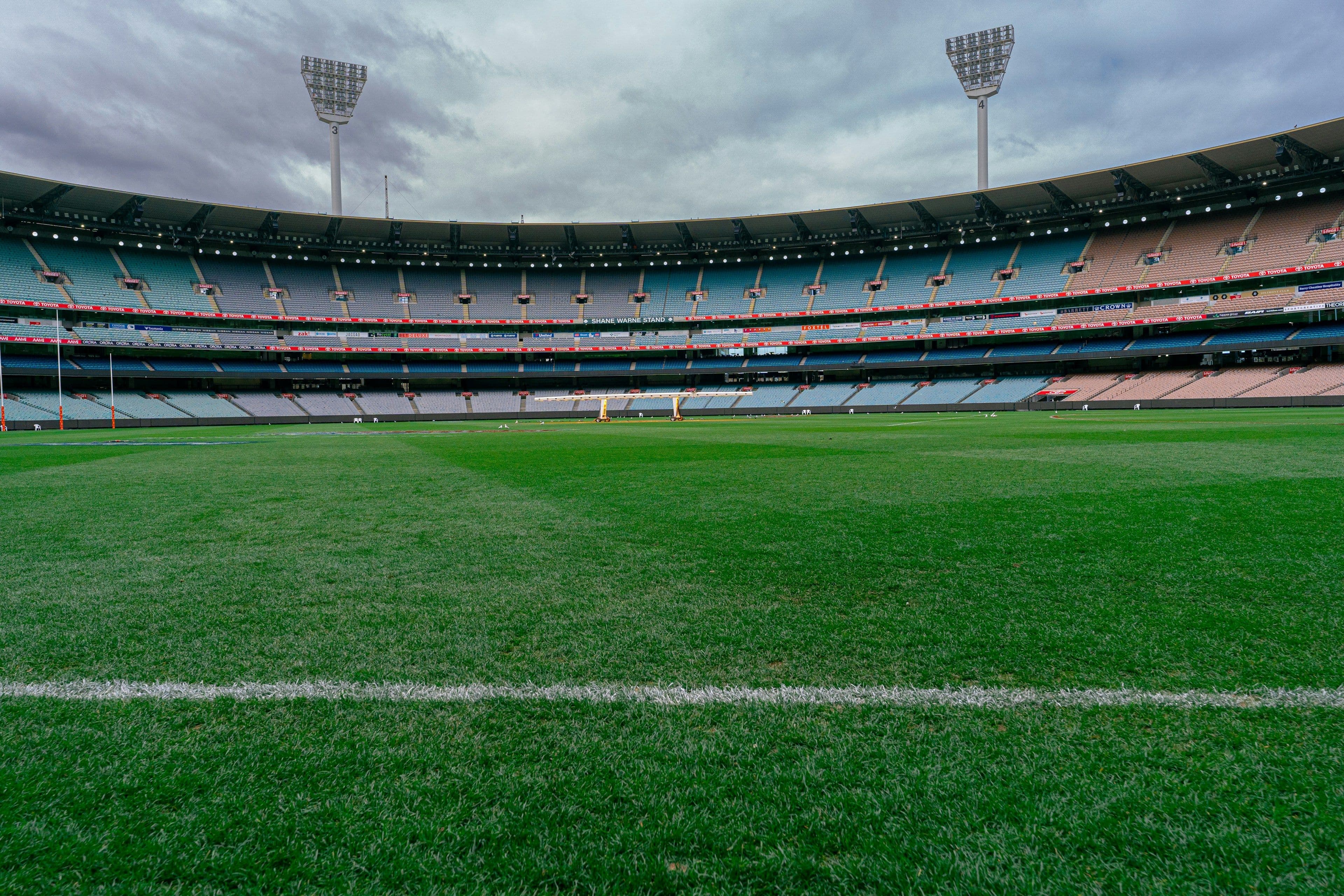 The Melbourne Cricket Ground seen from the boundary with the Shane Warne Stand behind