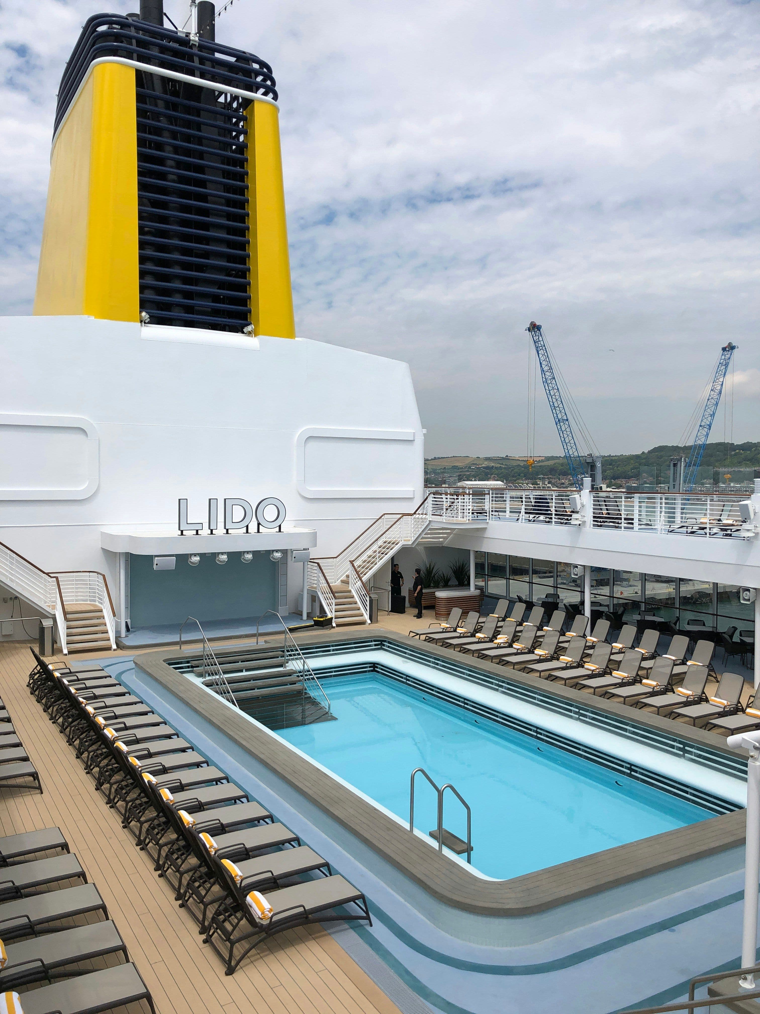 The lido deck pool on a cruise ship