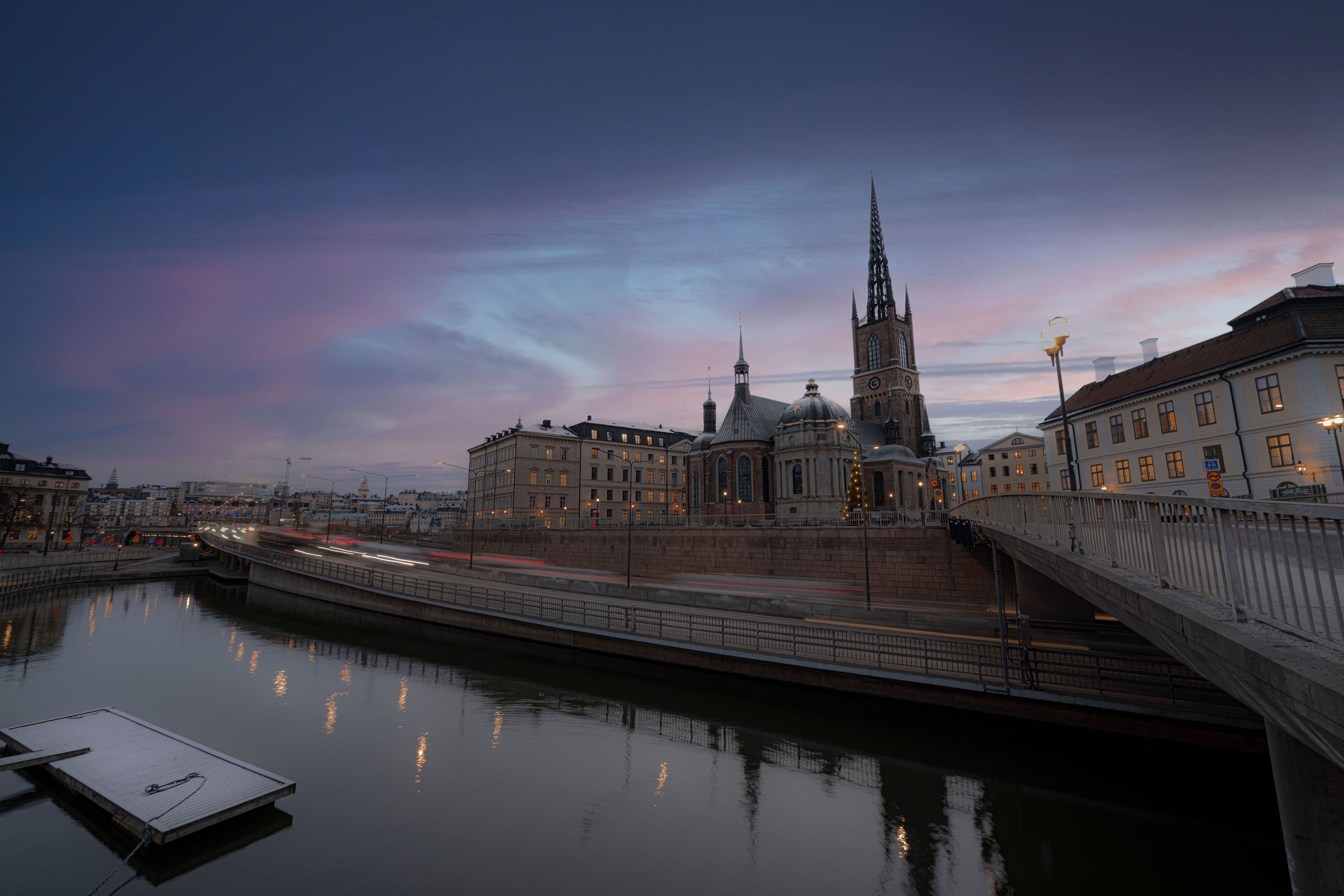 Stockholm waterfront at dusk, Sweden