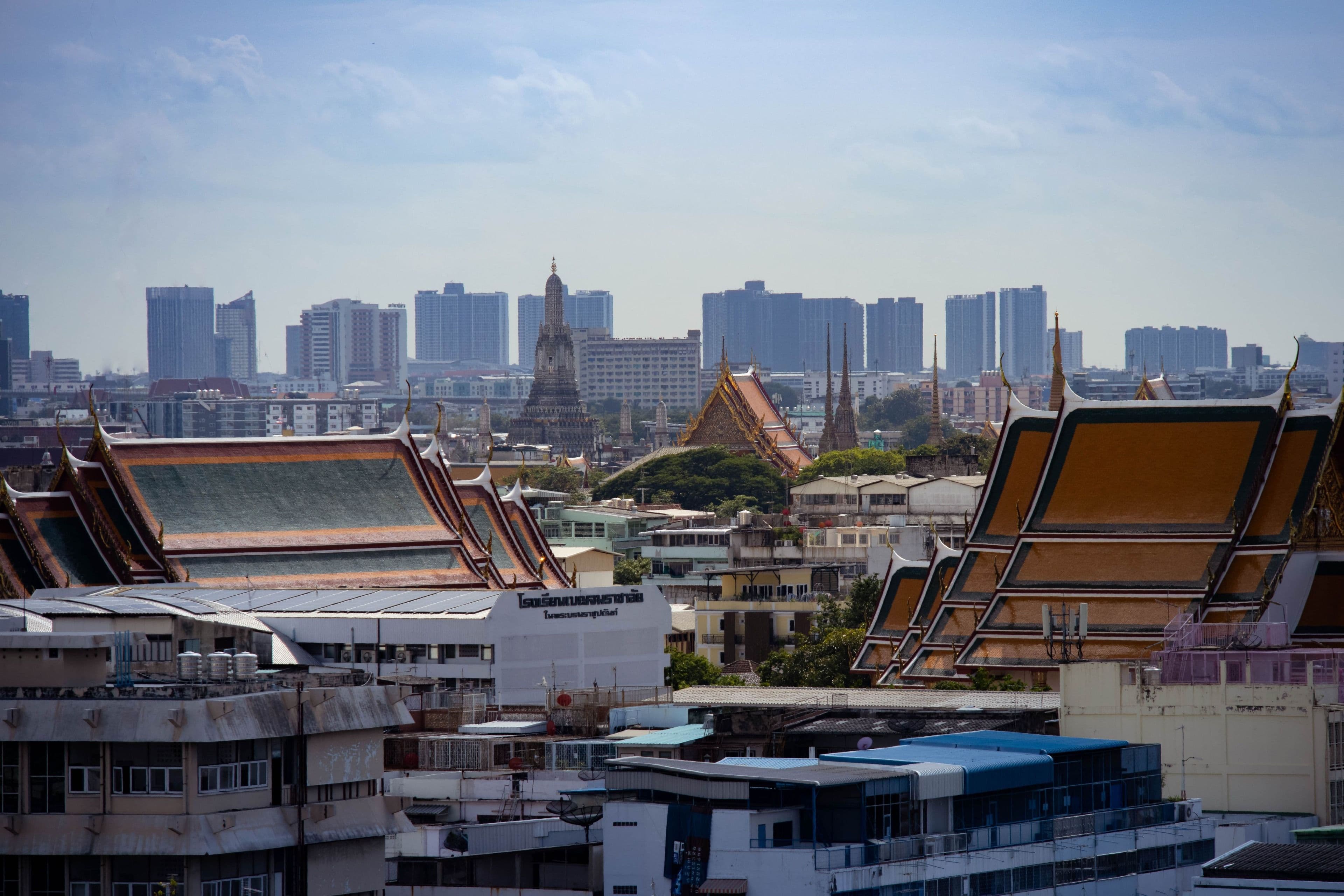 Bangkok cityscape with temple rooftops and skyline