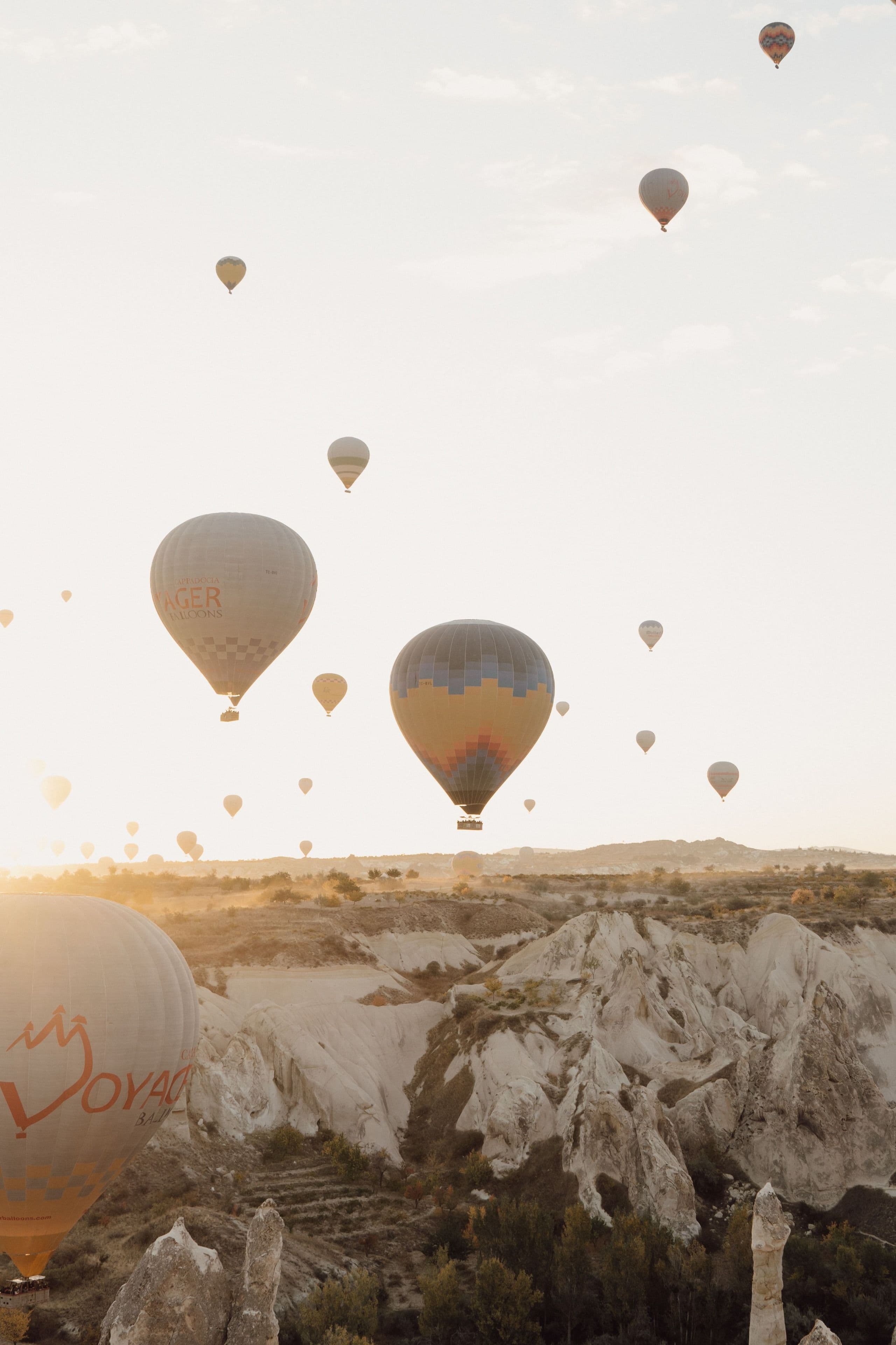 Hot-air balloons at sunrise over Cappadocia