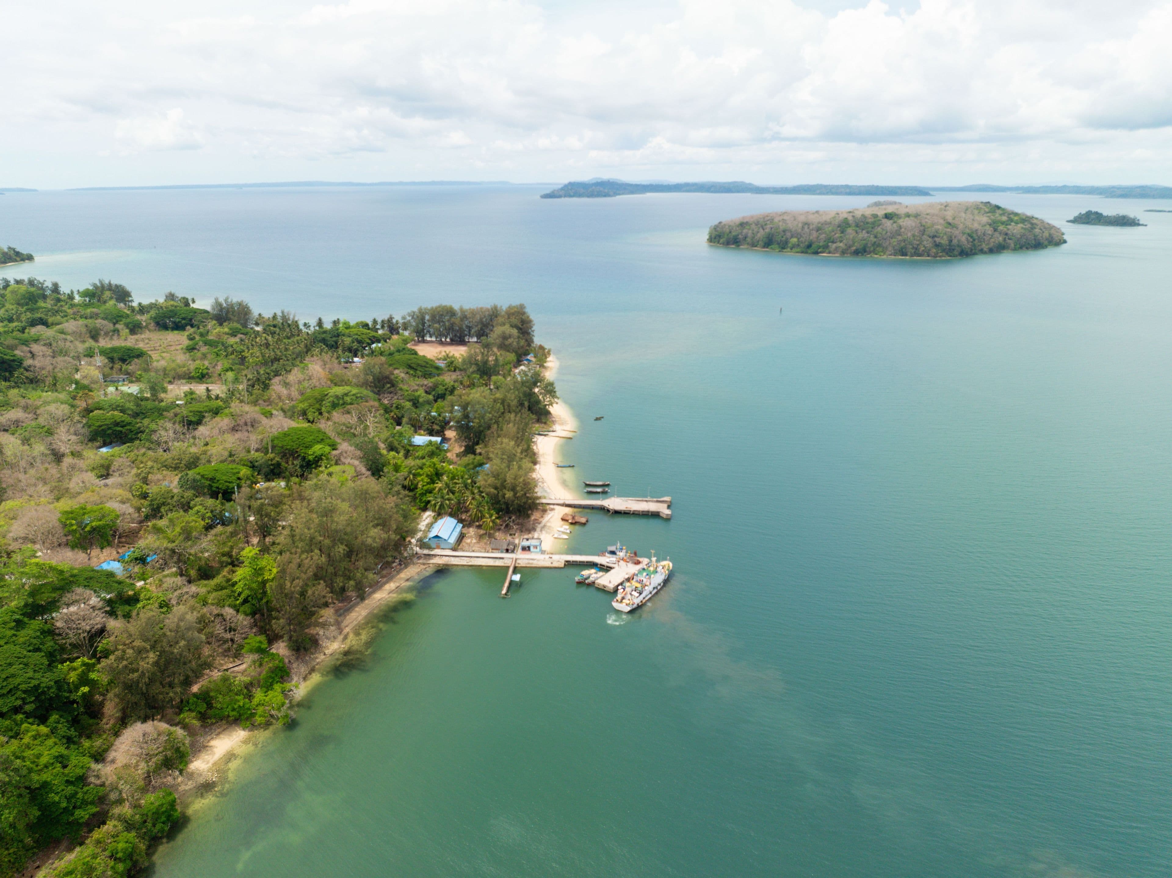 An Andaman island with a jetty seen from the air