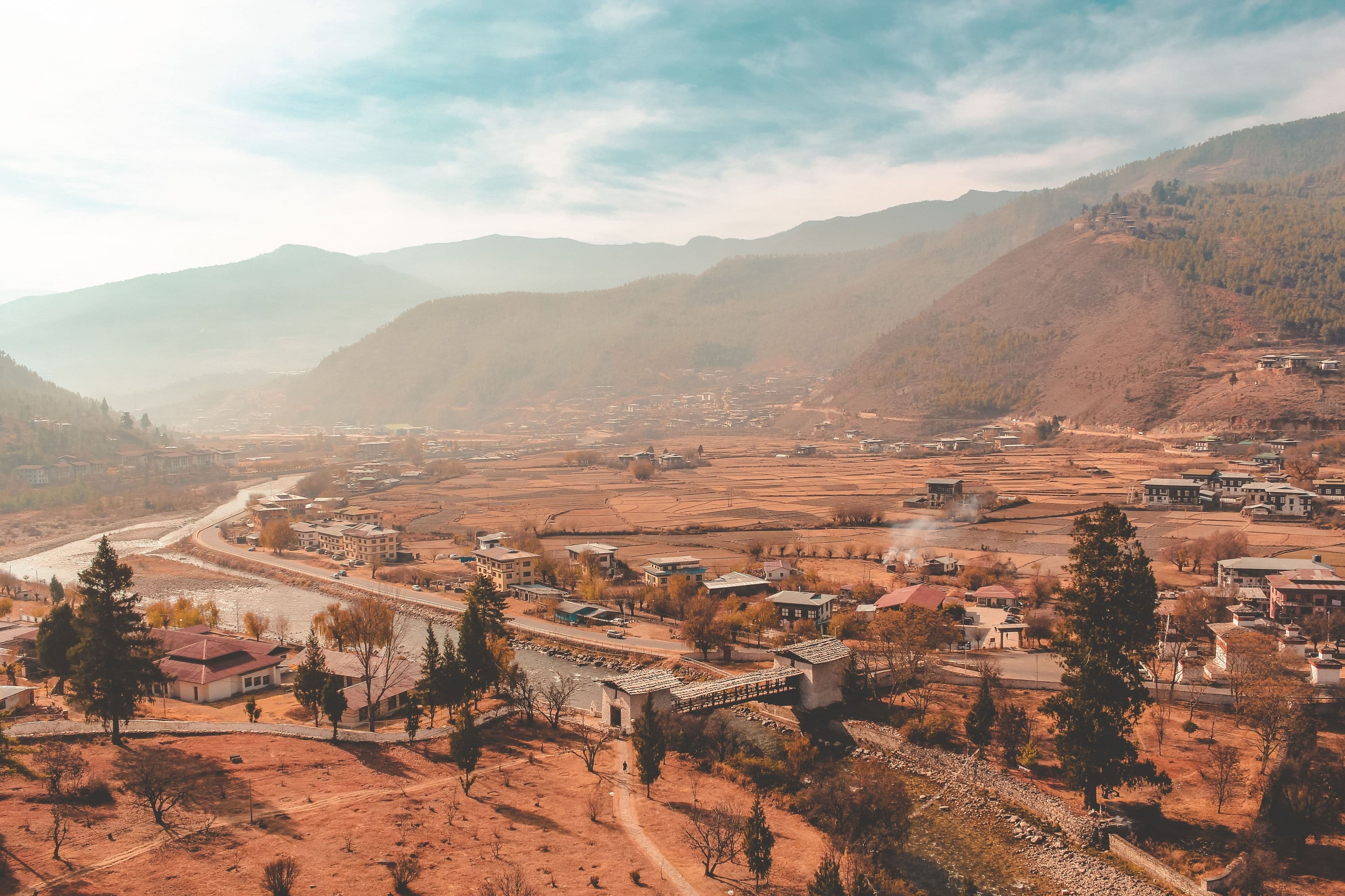 A sweeping Bhutanese valley beneath the Himalaya
