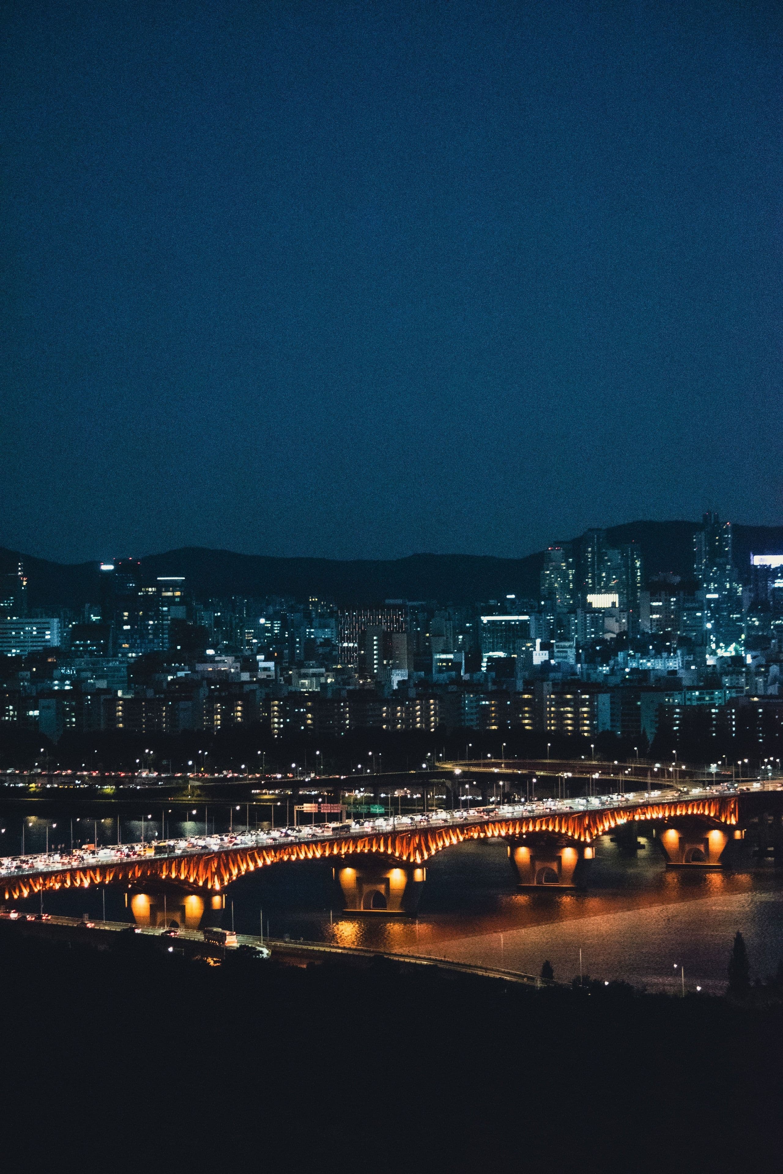Seoul skyline at night over the Han River
