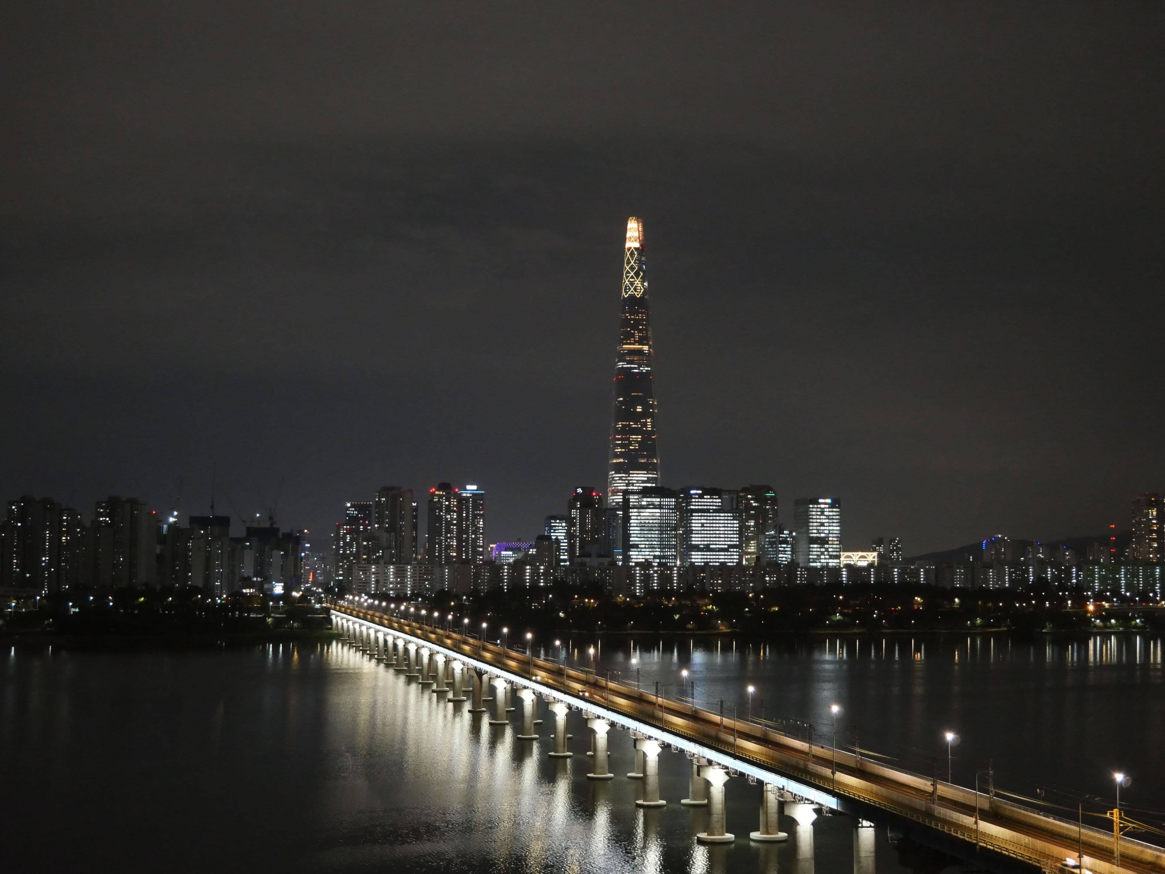 Seoul and the Lotte World Tower at night