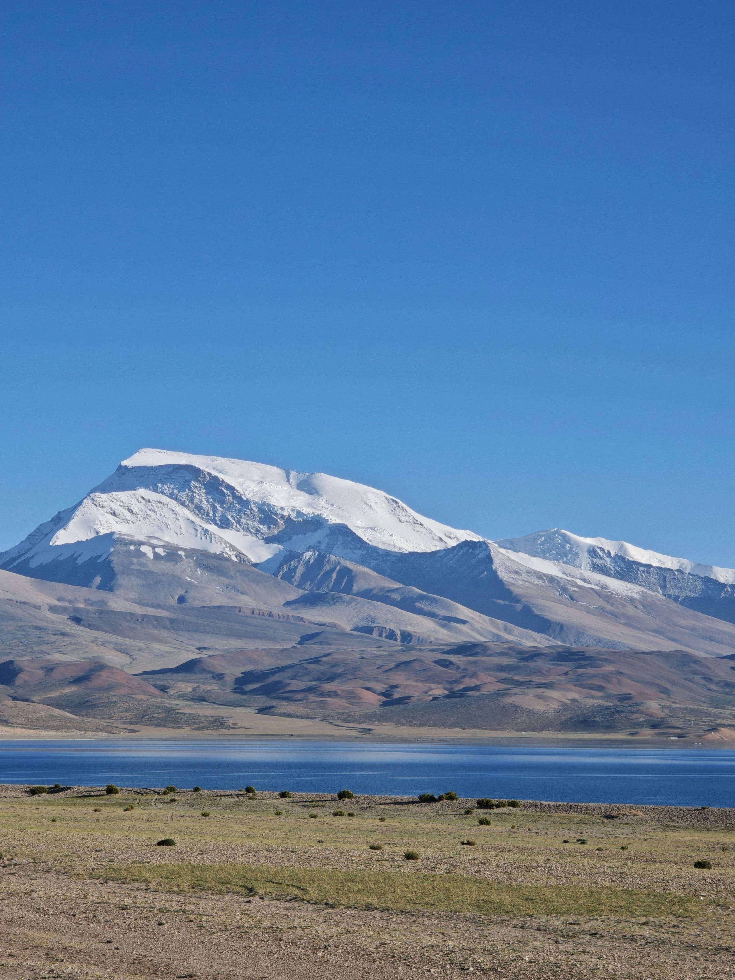 Gurla Mandhata reflected in a lake near Lake Manasarovar, Tibet