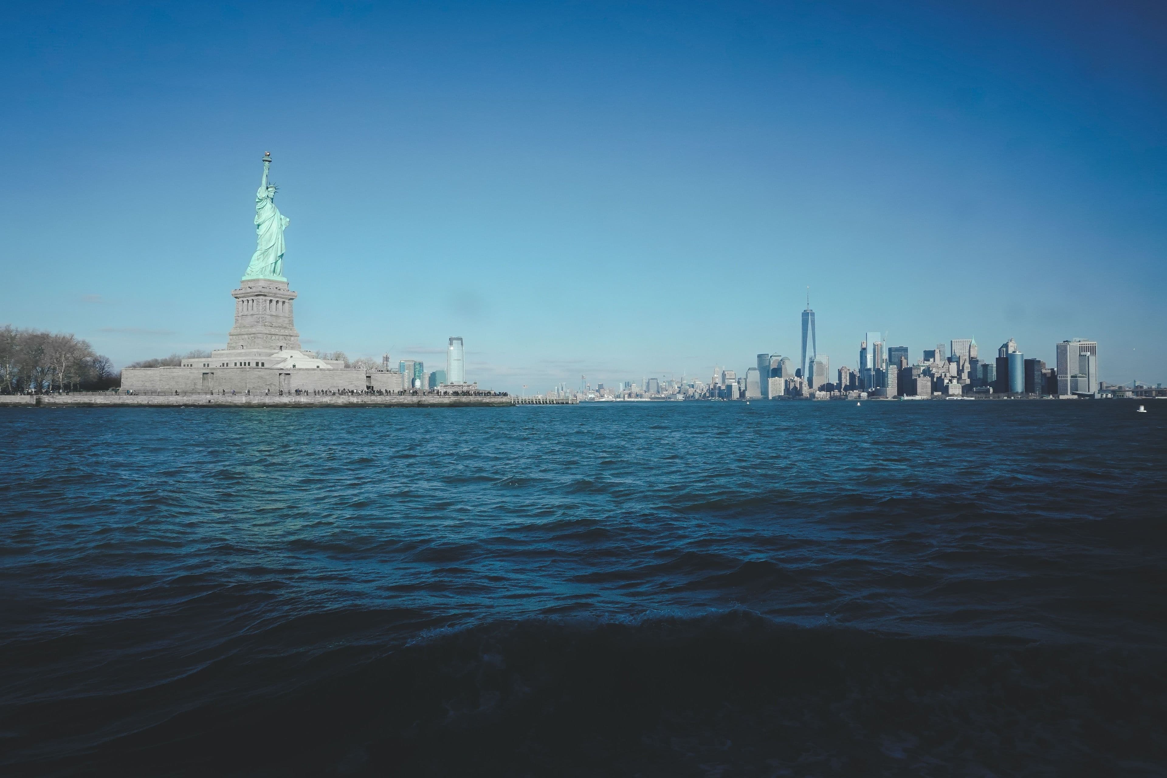 The Manhattan skyline and Statue of Liberty