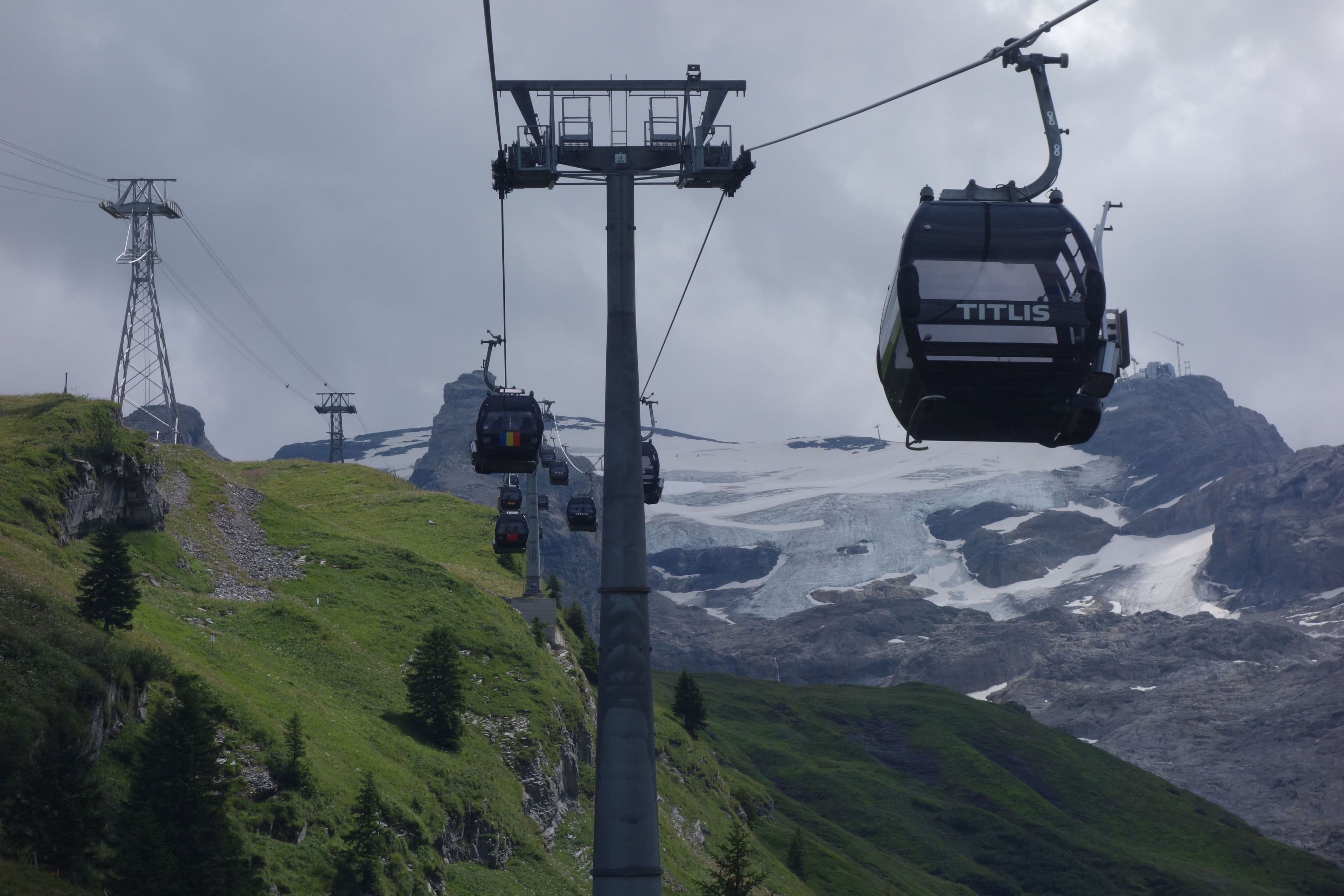 Cable cars ascending Mount Titlis, Central Switzerland