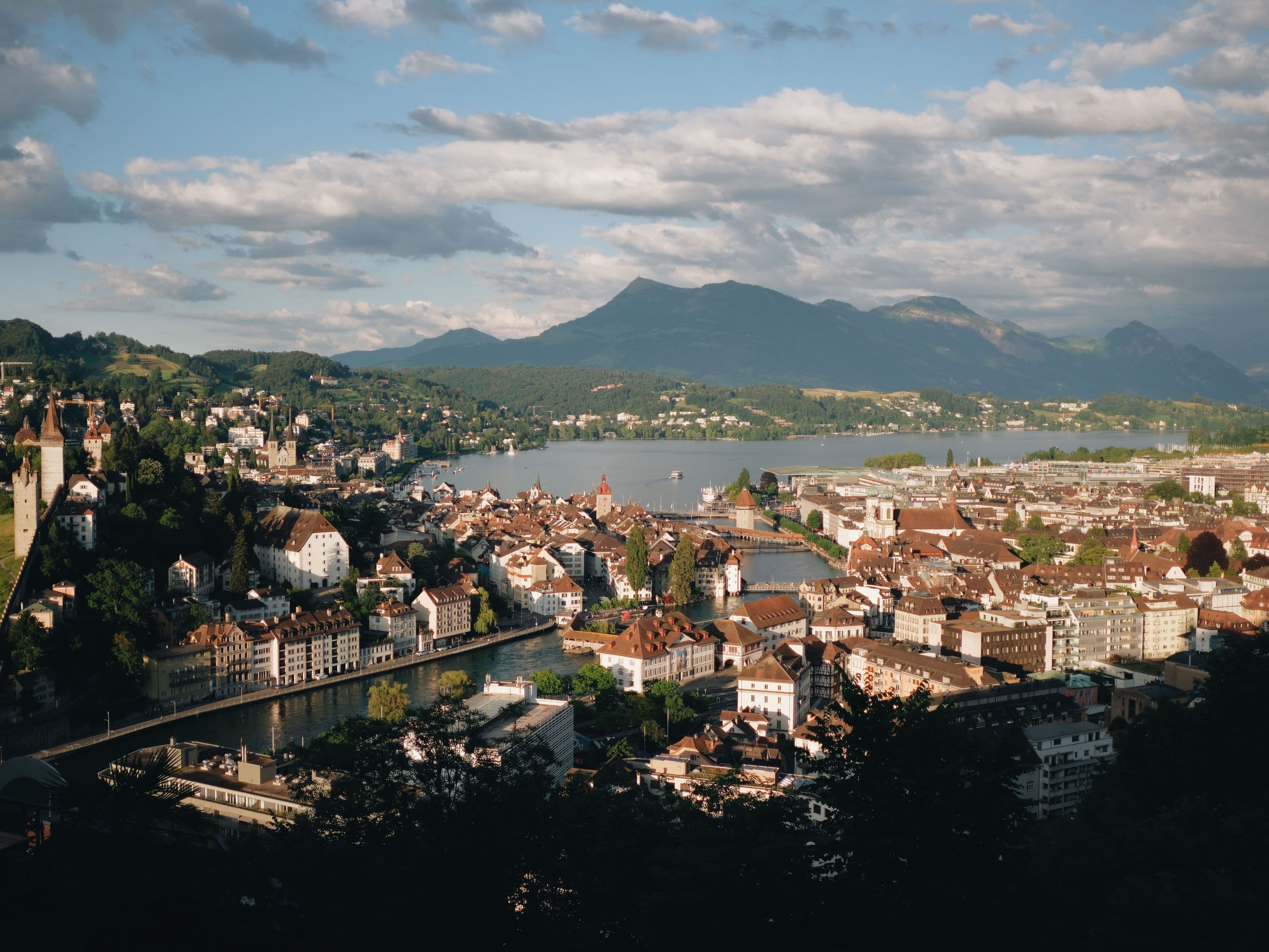 Lucerne on its lake below the Swiss Alps